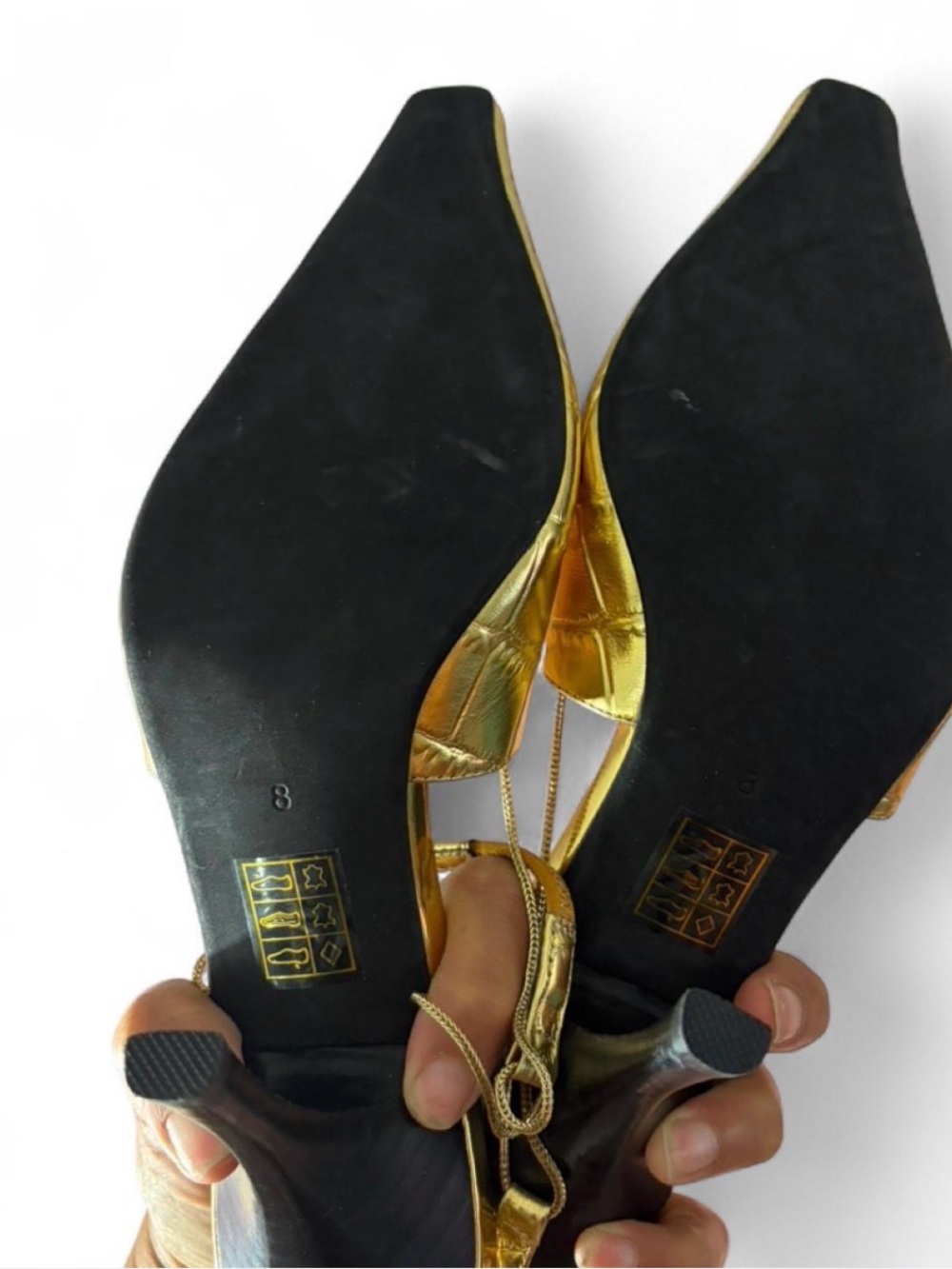 Jeffrey Campbell Metallic Gold Croc-Embossed Pointed Slingback Heels - Picture 5 of 5